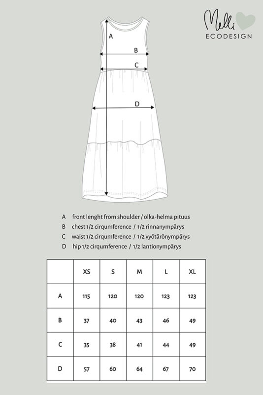 N. hihaton röyhelömekko mittakuva