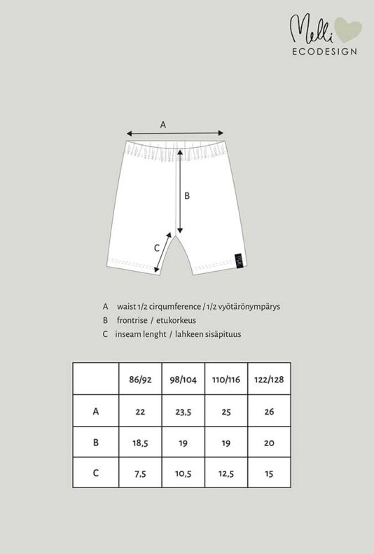 Lasten bikerit mittakuva - Melli EcoDesign Lasten bikerit mittakuva - Melli EcoDesign
