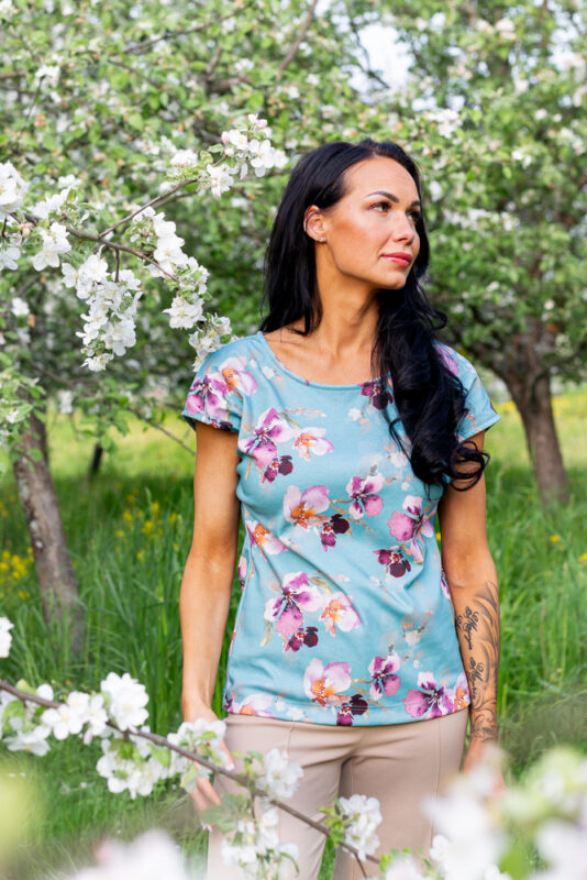 Naisten turkoosi kukkapaita - Melli EcoDesign Naisten turkoosi kukkapaita - Melli EcoDesign