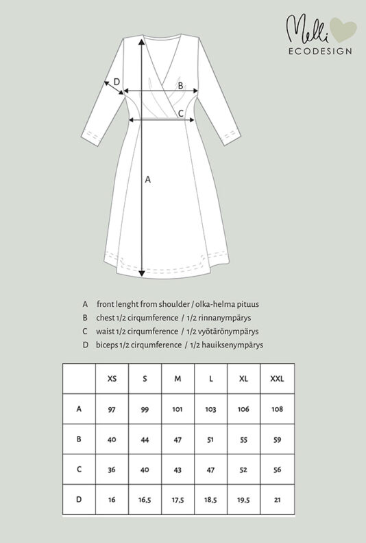 Ladies` pleated dress 3-4 sleeves measurement table Ladies` pleated dress 3-4 sleeves measurement table