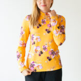 Naisten paita korkealla kauluksella Mystic flower okra - Melli EcoDesign