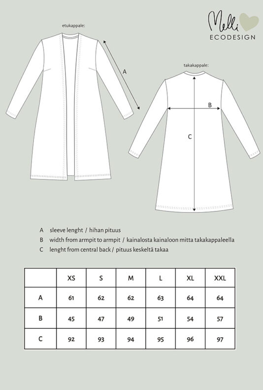 N.merinoneuletakki pitkä mittakuva N.merinoneuletakki pitkä mittakuva