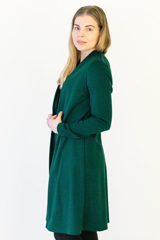 Merinovilla neuletakki pitkä sametinvihreä S-M