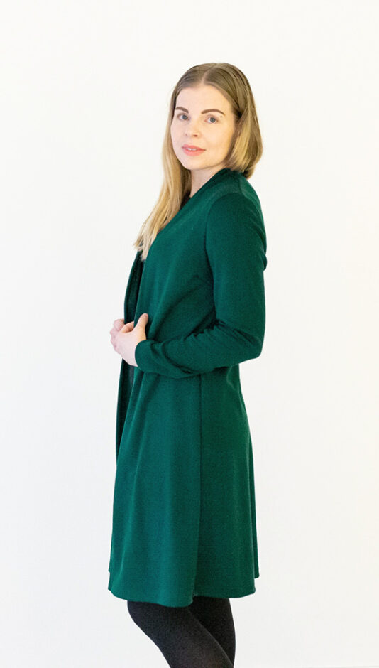 Naisten sametin vihreä merinovillatakki - Melli EcoDesign