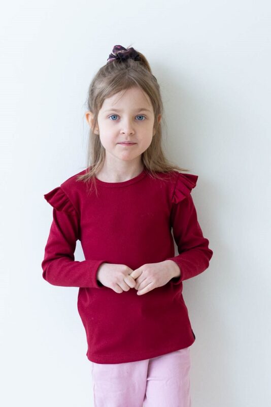 lasten punainen ribbipaita röyhelöillä - Melli EcoDesign