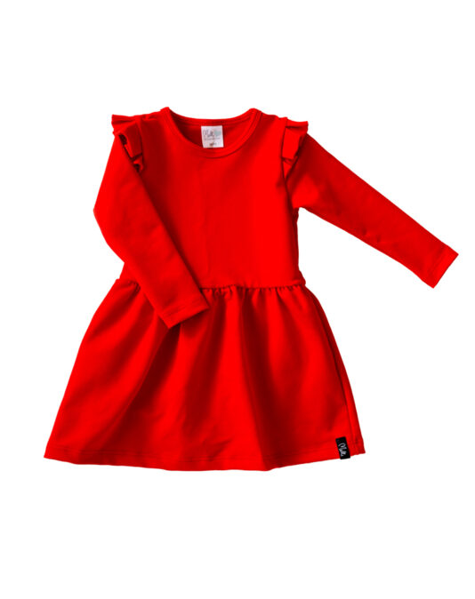 Lasten mekko röyhelöhihoilla punainen - Melli EcoDesign