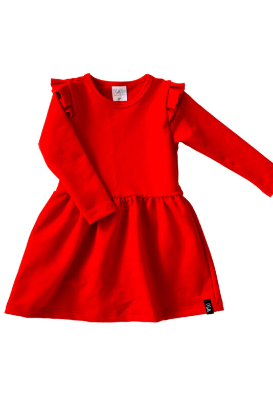 Lasten mekko röyhelöhihoilla punainen - Melli EcoDesign