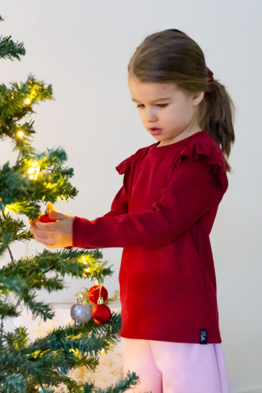 Lasten ribbi röyhelöpaita burgundy - Melli EcoDesign