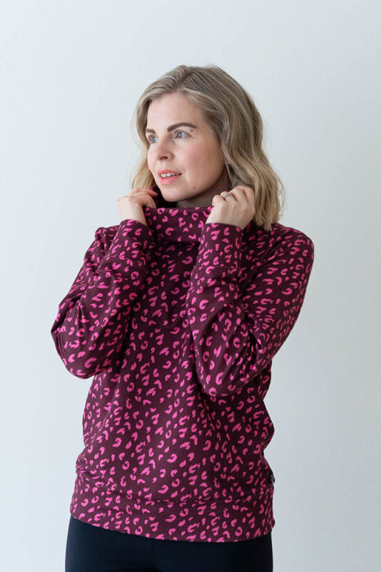 Naisten collegepaita kauluksella leo pinkki - Melli EcoDesign