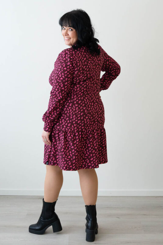 Naisten leopardi pinkki frillamekko - Melli EcoDesign