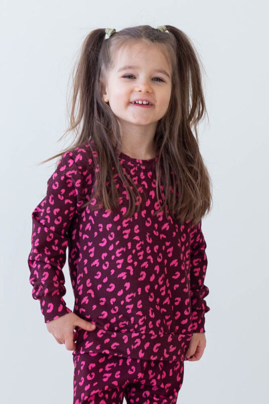 Lasten leopardi pinkki collegepaita - Melli EcoDesign
