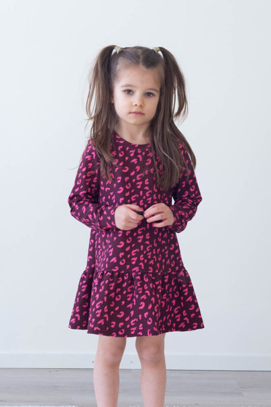 Lasten leopardi pinkki frillamekko - Melli EcoDesign