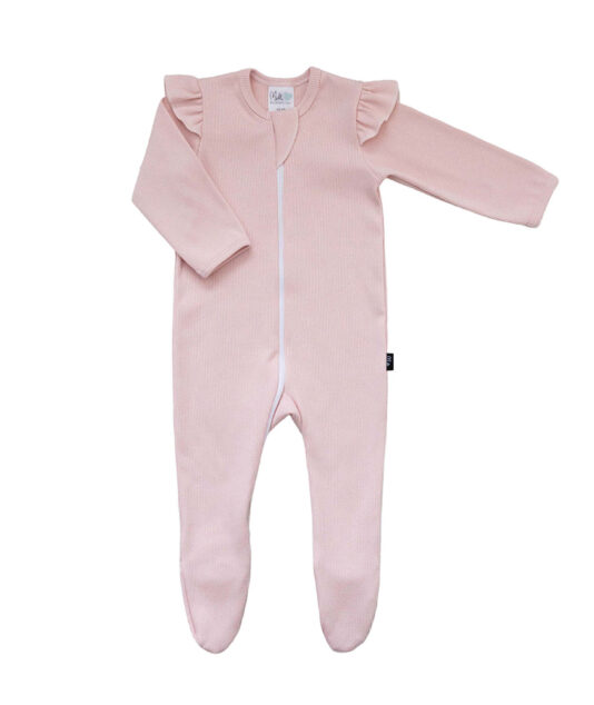 Vauvan vaaleanpunainen ribbi unihaalari jalkaterillä - Melli EcoDesign