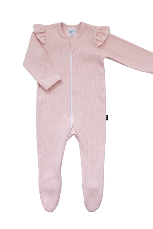 Vauvan vaaleanpunainen ribbi unihaalari jalkaterillä - Melli EcoDesign