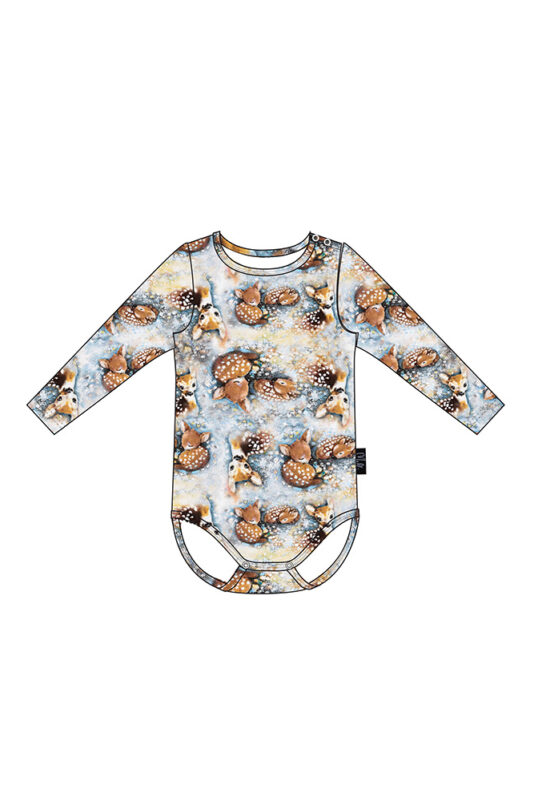 ENNAKKOMYYNTI Body Bambit lehtisateessa jäänsininen