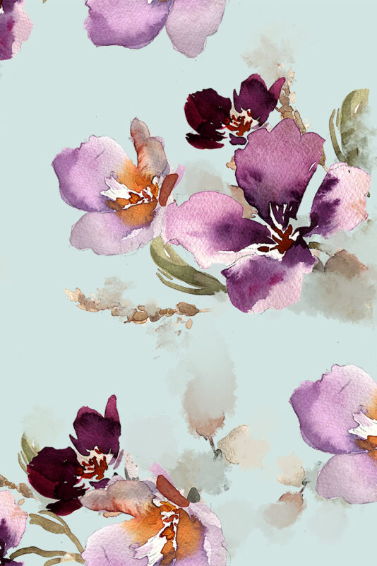 Mystic flowers aqua kuosikuva – Melli EcoDesign