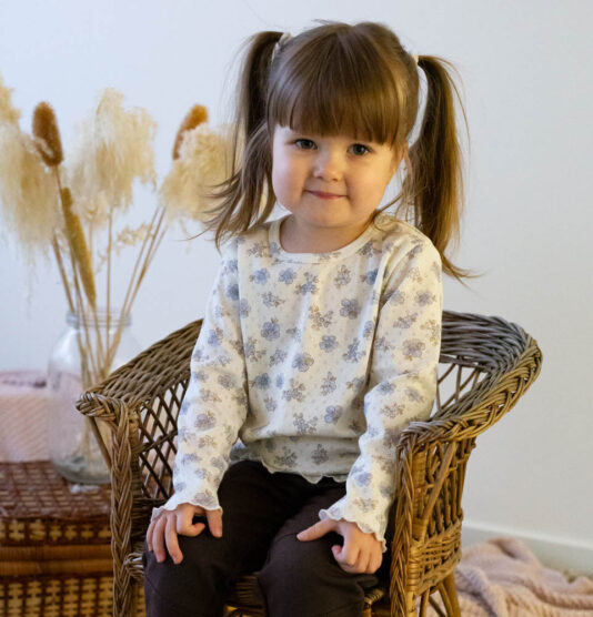 Lasten pointelle- trikoopaita kukkakuosilla -Melli EcoDesign Lasten pointelle- trikoopaita kukkakuosilla -Melli EcoDesign
